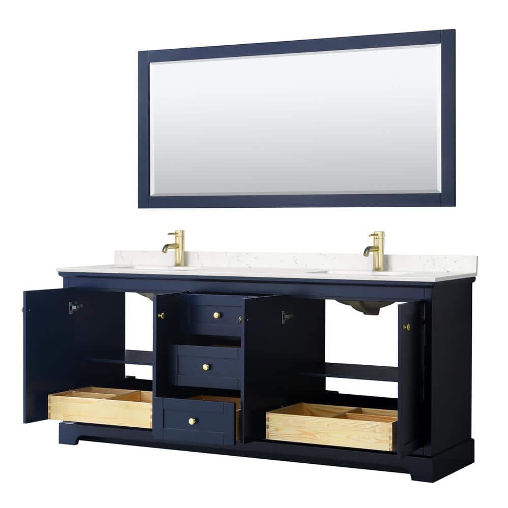 Avery Dark Blue 80'' Double Vanity with Light-Vein Carrara Marble Top