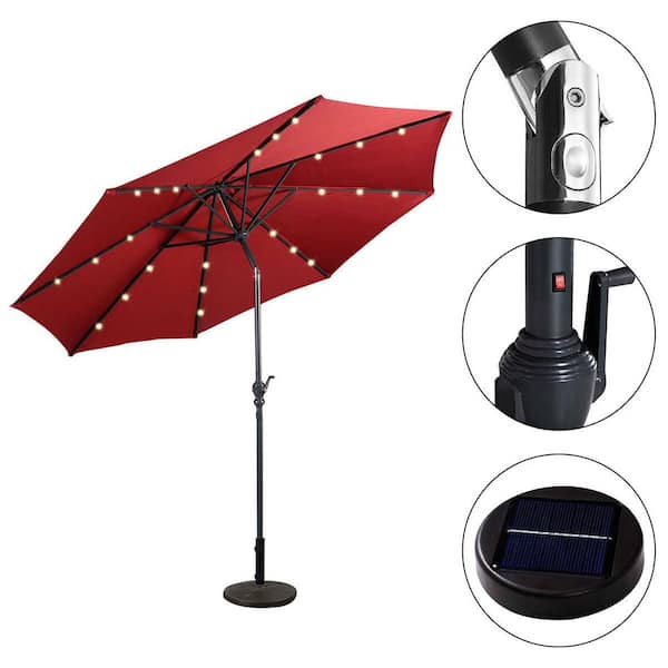 10FT Patio Solar Umbrella LED Patio Market Steel Tilt W/ Crank Outdoor 