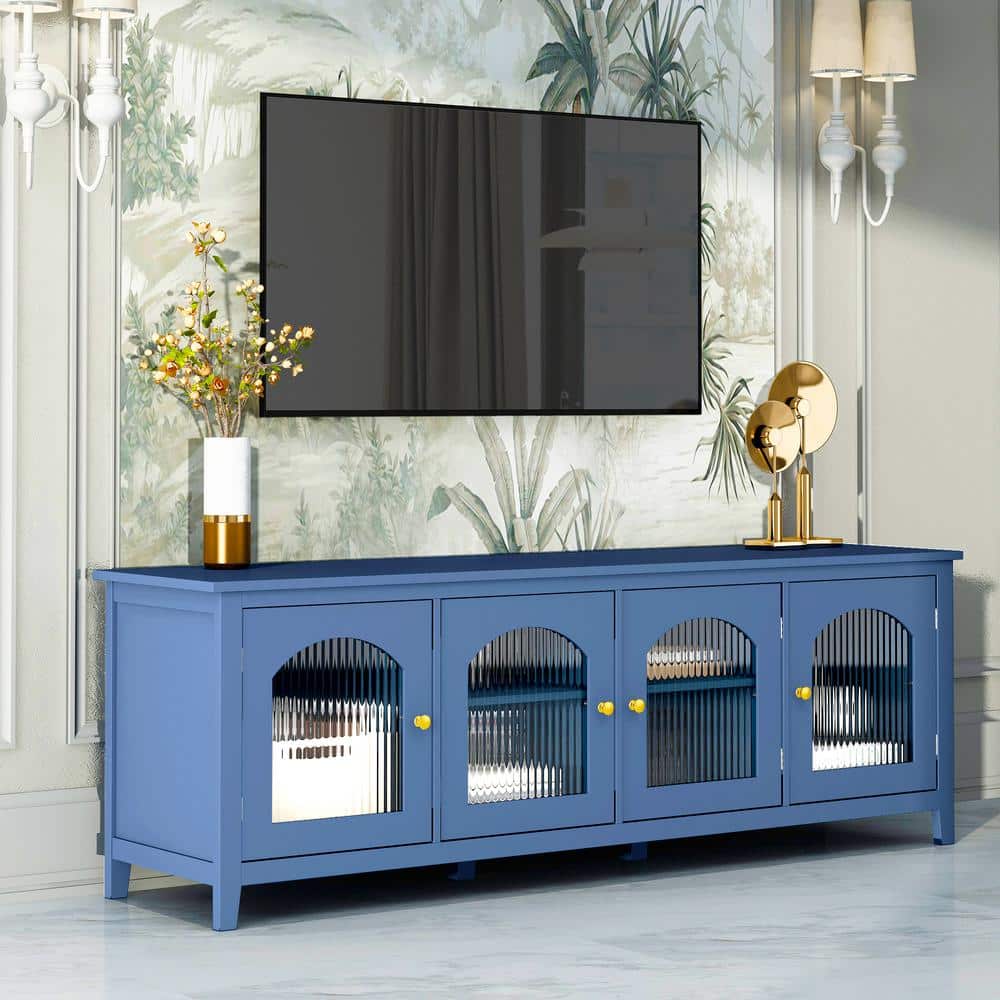 Kitschi Living Systems テレビ本体 透明な青 CSC DECOR INC Blue TV Stand Fits TV's up to 70 in. Media Console