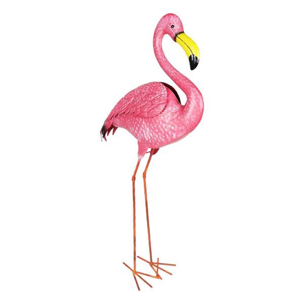 Exhart 19 in. x 40 in. Pink Metal Flamingo, Garden Statue