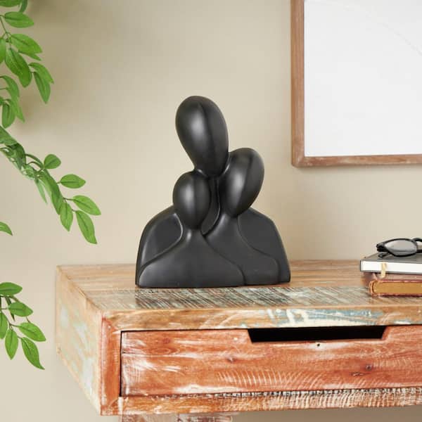Litton Lane 4 in. x 11 in. Black Polystone Nesting Family 3 Head People Sculpture
