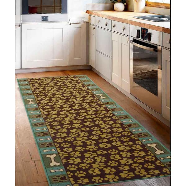 Pet Paw and Bones Green 32 in. W x 108 in. L Stair Runner 24.27 sq. ft.