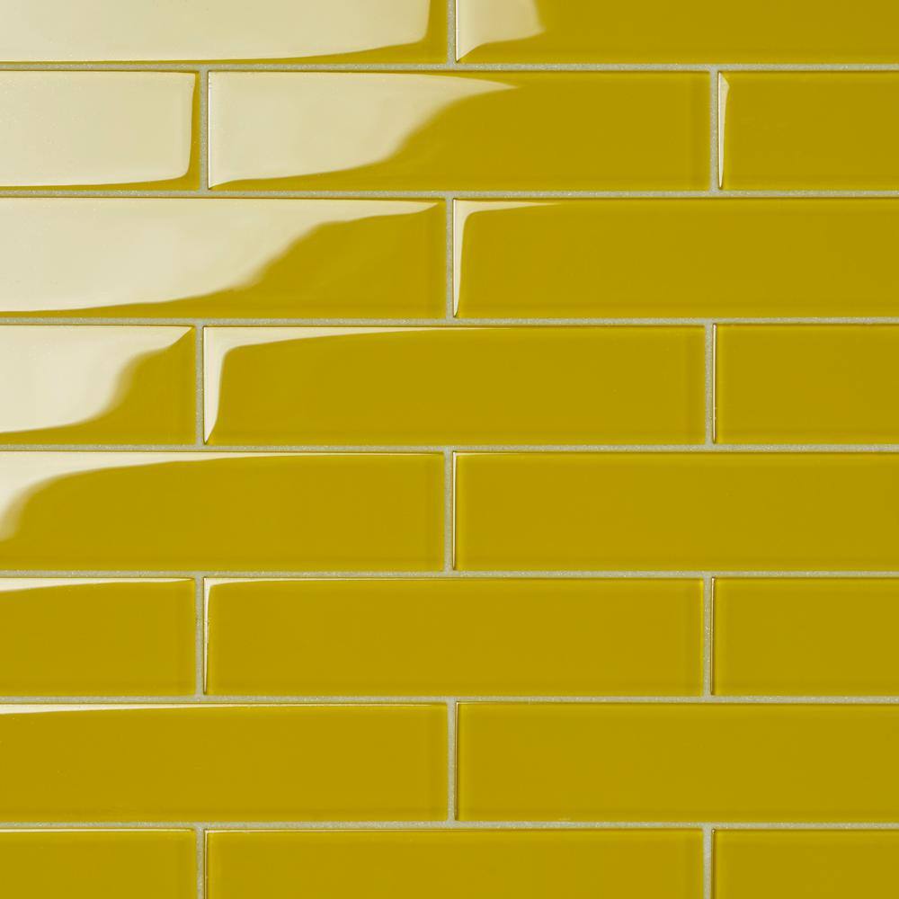 Yellow 2" x 8" Polished Glass Subway Wall Tile