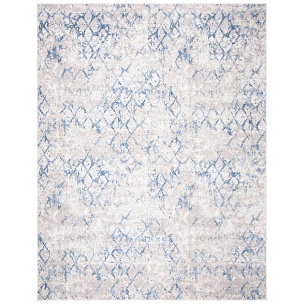 Light Grey and Blue Synthetic 10' x 14' Area Rug