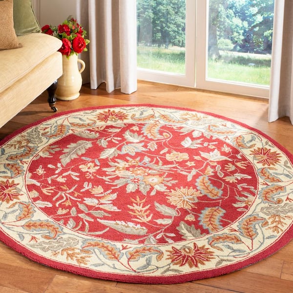 Chelsea Red 3 ft. x 3 ft. Round Border Area Rug