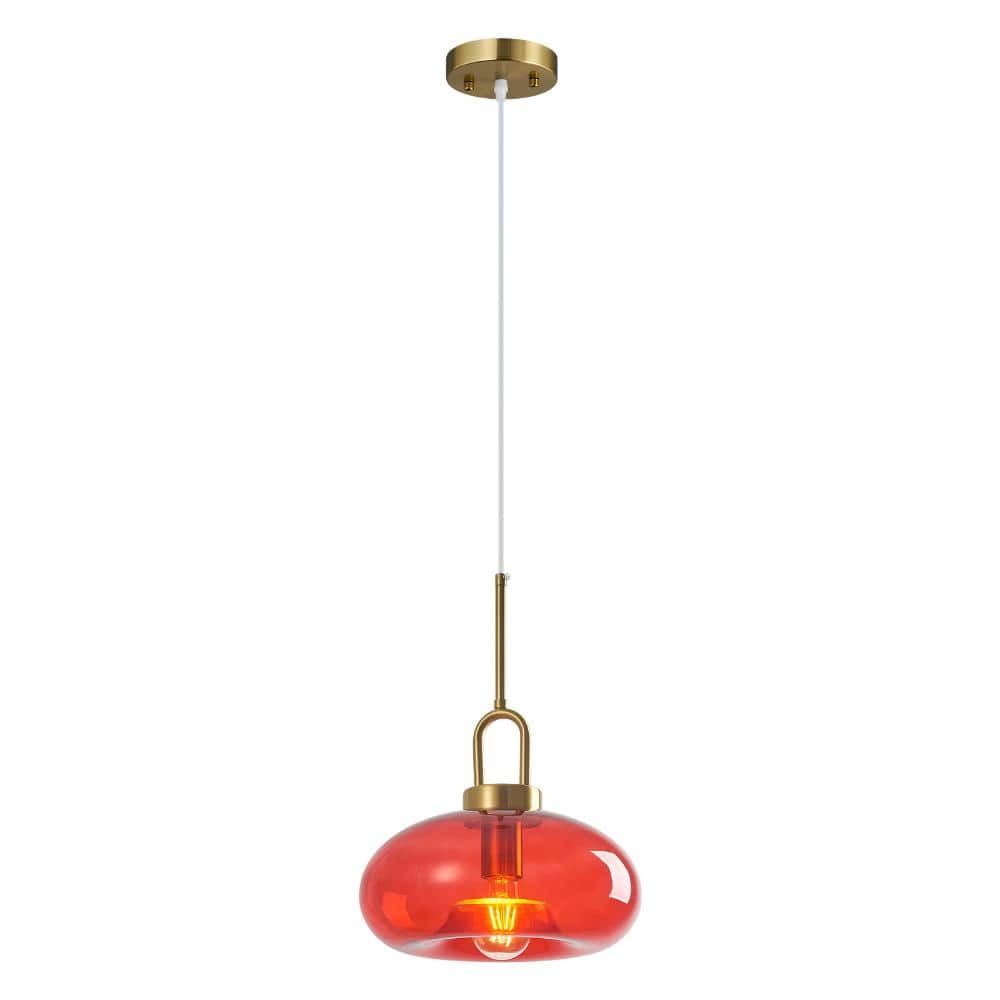60W 1-Light Red Glass Brushed Gold Pendant Light Adjustable Cord For Kitchen Island Dining Room Bedroom price history on PriceWatchPro