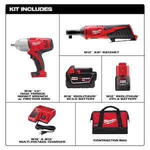 M18/M12 12/18V Lithium-Ion Cordless 3/8 in. Ratchet and 1/2 in. Impact Wrench with Friction Ring Combo Kit