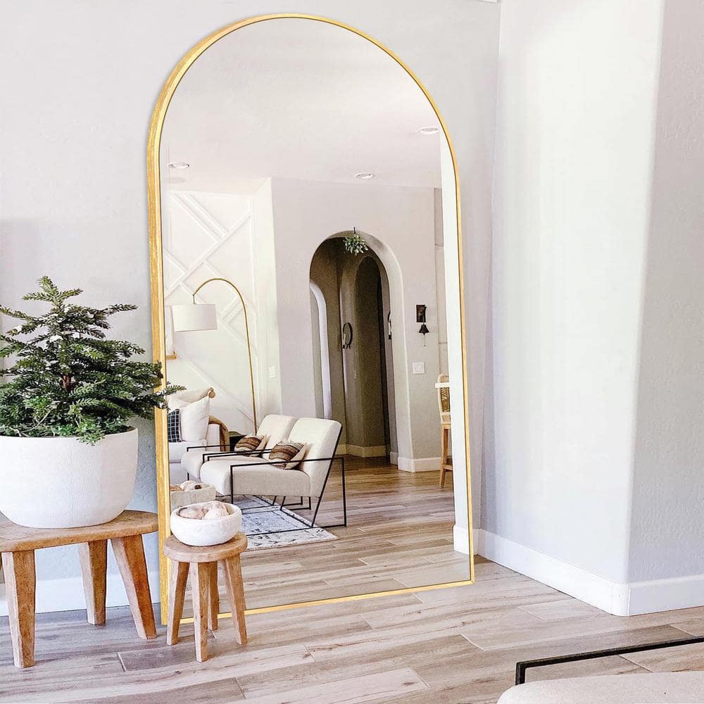 Sxiawe 32 in. W x 71 in. H Arched Aluminum Alloy Frame Gold Oversized Full-length Mirror Standing Floor Mirror LAM-80-GO-A