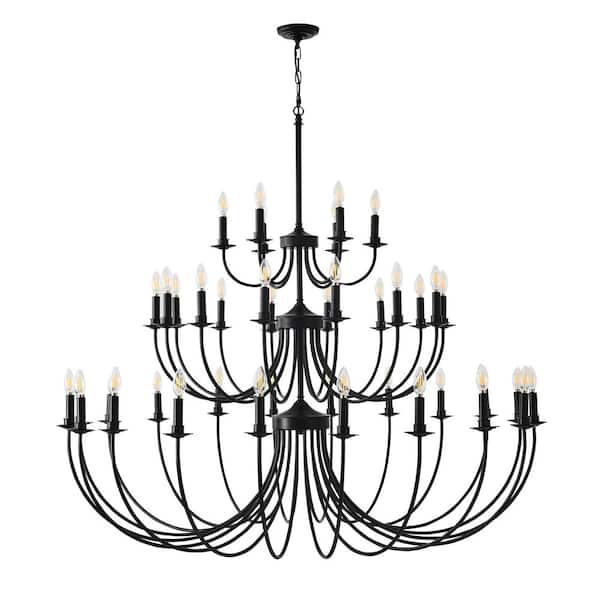 40-Light Black Farmhouse Chandeliers, 59 in. Vintage Candle Large Chandelier for Entryway Kitchen Island Foyer