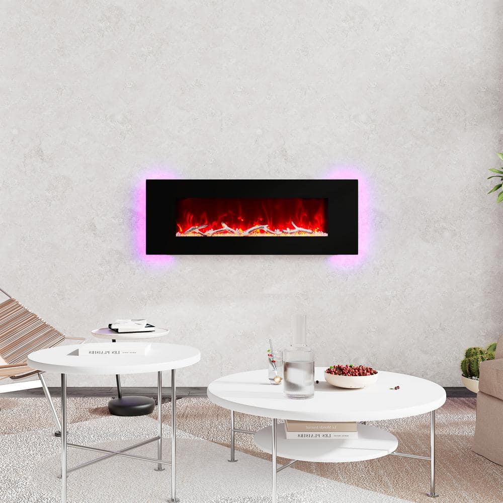 50 in. Wall Mounted Infrared Electric Fireplace in Black with Multi-Color Flame and CSA Certification -  Boyel Living, BL-ZHX-BS-50