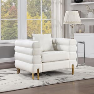 Marvela White Boucle Fabric Arm Chair with Horizontal Tufting