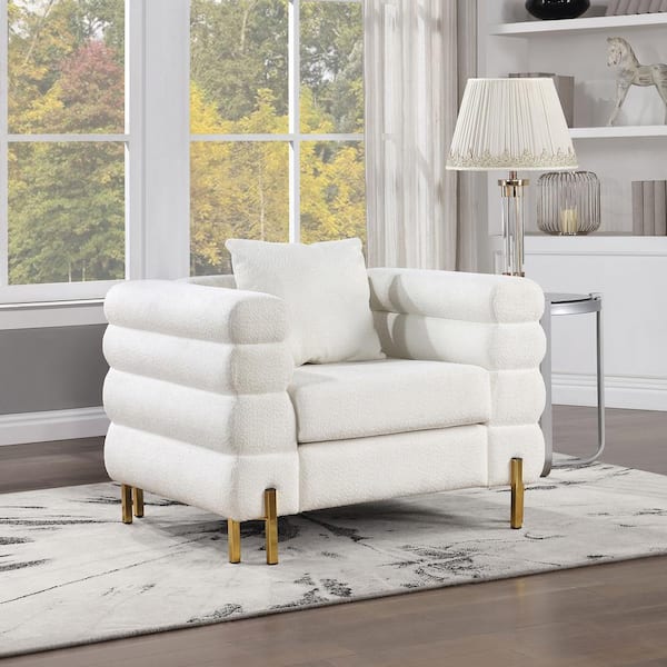 Furniture of America Marvela White Boucle Fabric Arm Chair with Horizontal Tufting