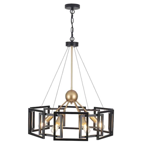 6-Light Black and Gold Modern Geometric Chandelier Light Fixture for Kitchen Island