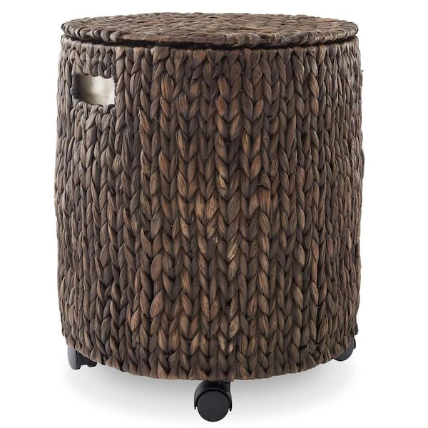 Brown Espresso 16.5 in. x 19 in. Wicker Hyacinth Decorative Basket Rolling Storage Basket with Lid and Liner