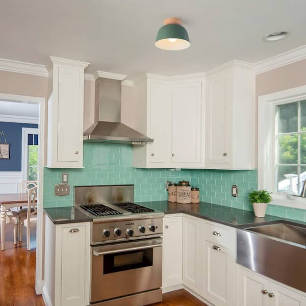 Lily 11 in. 1-Light Macaron Green Flush Mount