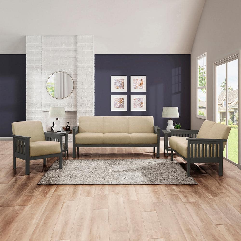 Lewiston Light Brown Fabric Upholstered Loveseat with Wood Frame