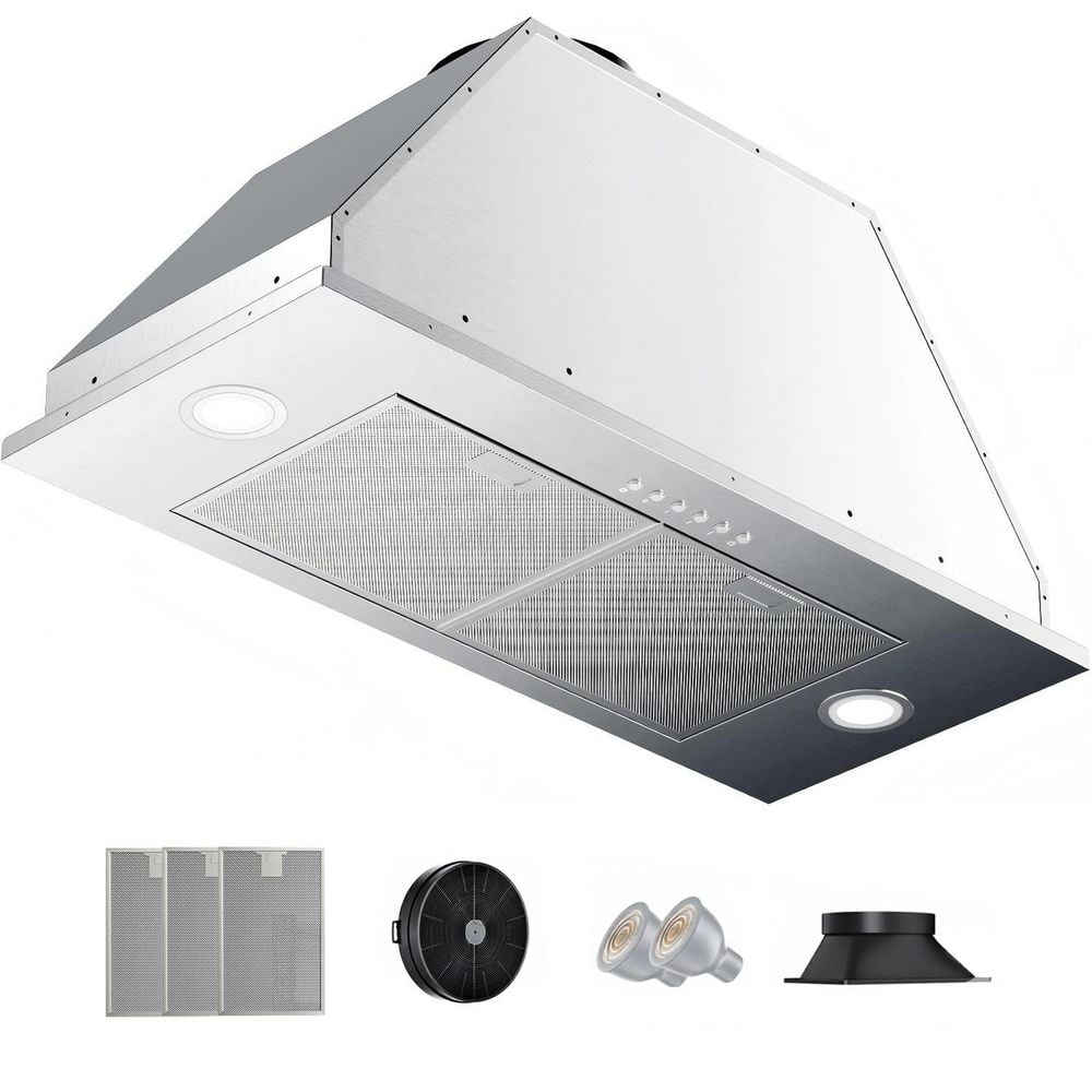 36 in. 900 CFM Convertible Ducted to Ductless Insert Range Hood in Stainless Steel with LED, 4-Speed and 10-Yr Warranty