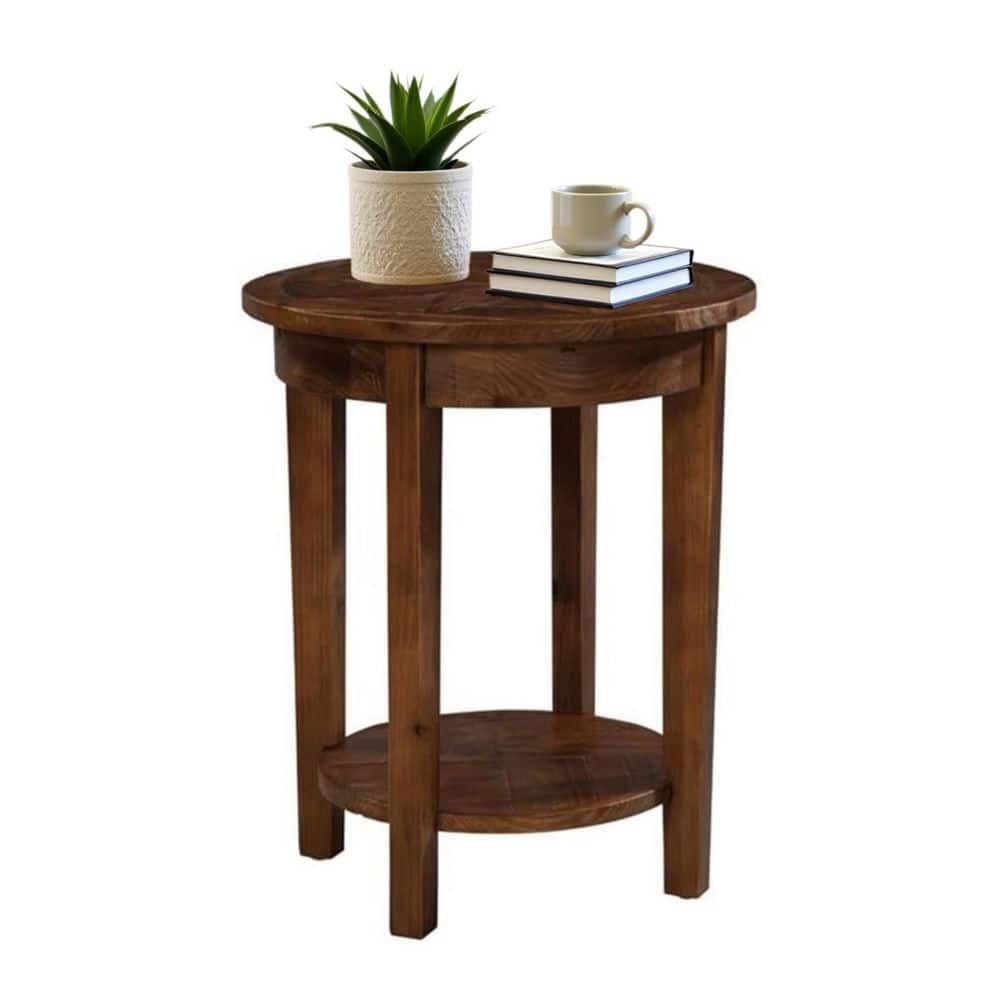 Revive 20 in. Round Wood End Table with Shelf, Rustic Modern Accent Table for Living Room or Bedroom, Natural Oak Finish price history on PriceWatchPro