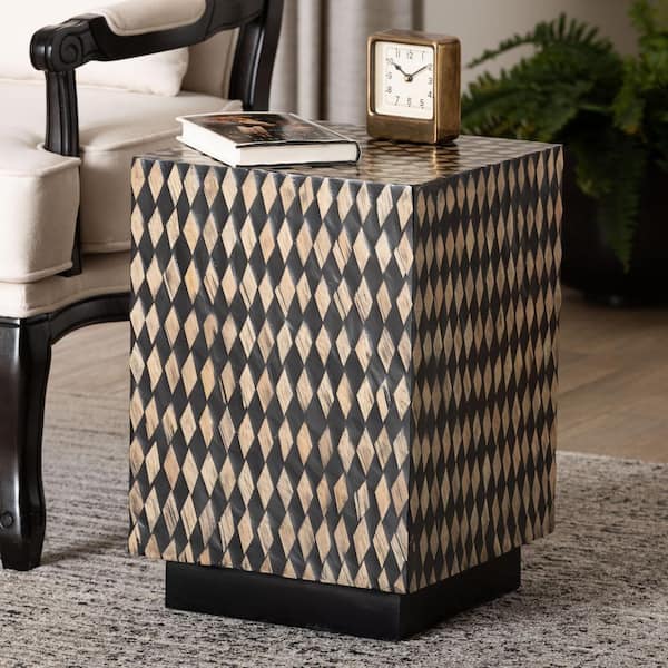 Paulo 13 in. Black and Brown Square Bamboo Wood End Table