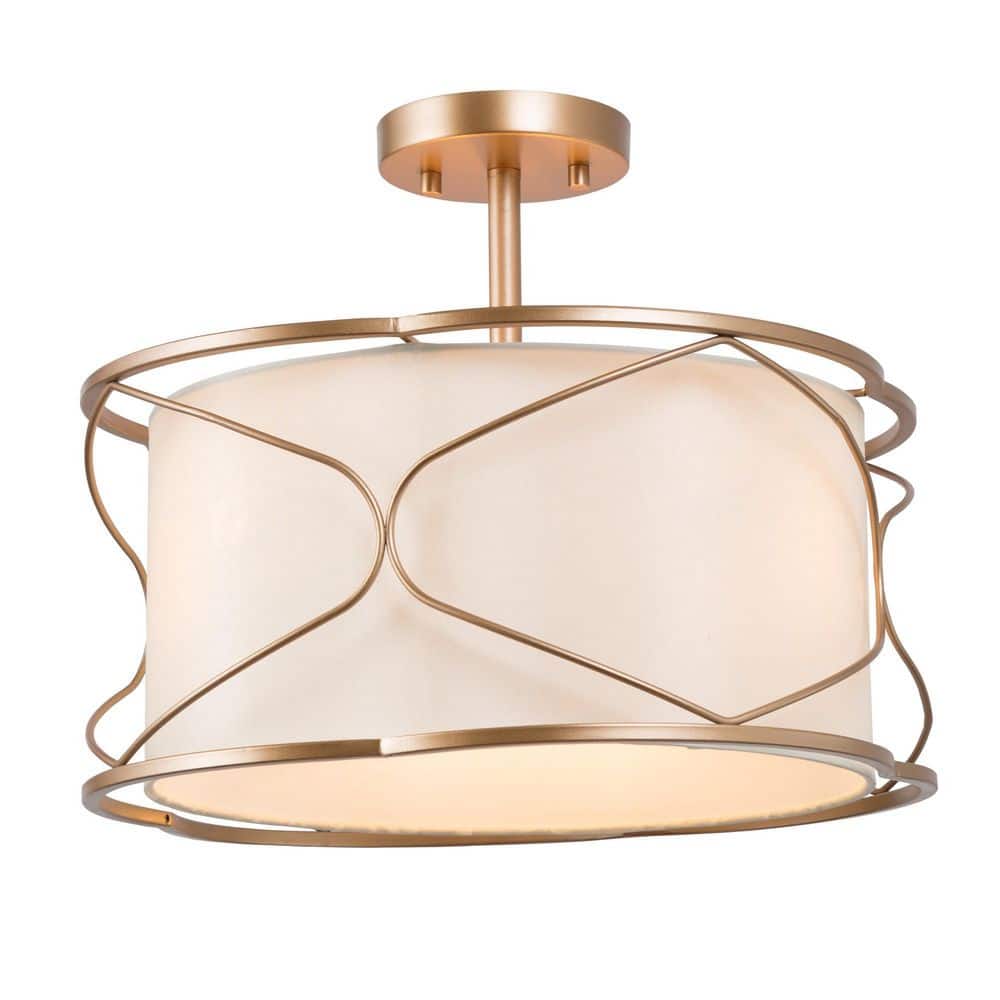 16 in. 3-Light Gold Drum Semi-Flush Mount Light with Fabric Shade price history on PriceWatchPro