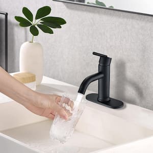 Single Handle Single Hole Bathroom Faucet with Deck plate and Spot Resistant Included in Matte Black