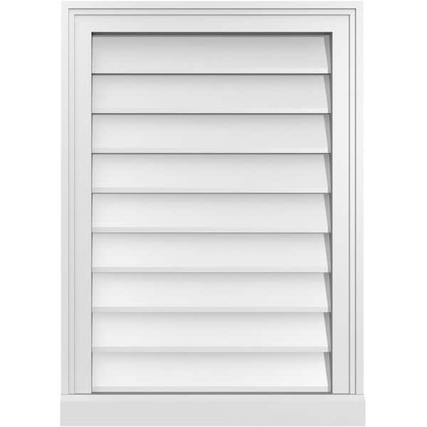 Ekena Millwork 20 in. x 28 in. Vertical Surface Mount PVC Gable Vent: Decorative with Brickmould Sill Frame