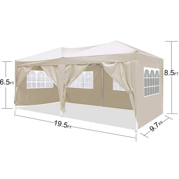 Otryad 10 ft. x 20 ft. Beige Pop Up Canopy, Outdoor Folding