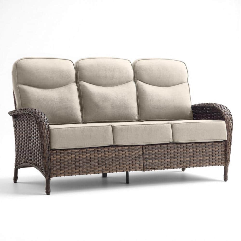 Rivieral Brown Wicker Outdoor Couch - 3-Seat Patio Sofa with Ergonomically Backrest & Plush 6-Inch Begie Cushions price history on PriceWatchPro