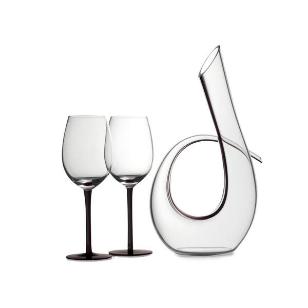 Maxwell & Williams Sensations 620 ml Decanter and Wine Glass in Black (Set of 3)