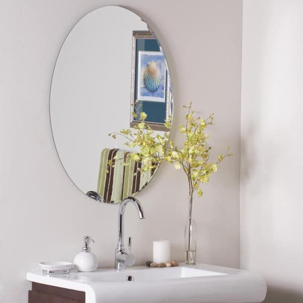 Decor Wonderland 24 in. W x 32 in. H Frameless Oval Beveled Edge Bathroom Vanity Mirror in Silver