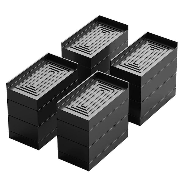4-Pack Black 4 in. Rectangular Furniture Risers, Adjustable Riser Blocks for Bed, Sofa, Desk, Table, Chair and Fridge