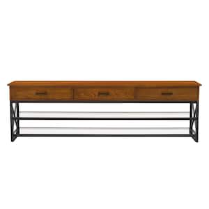 Houston 78 in. Cherry Brown Engineered Wood TV Stand with 3 Drawer Fits TVs Up to 90 in. with Cable Management