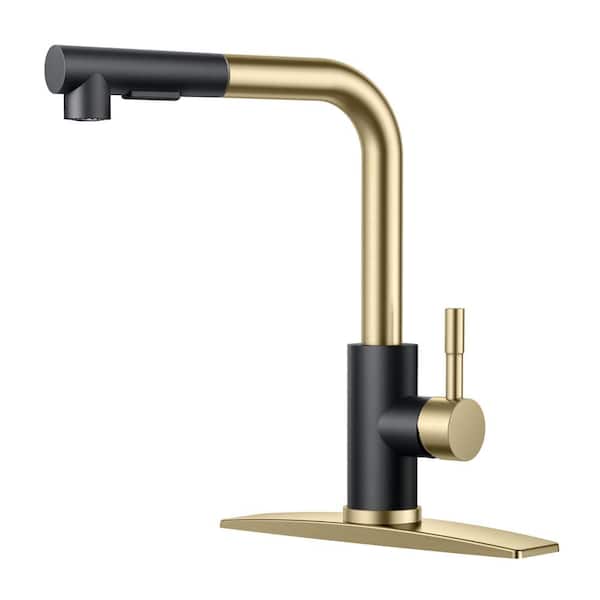 FORIOUS Single-Handle Kitchen Sink Faucet with Pull Down Sprayer Kitchen Faucet in Black Gold