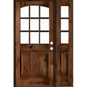 46 in. x 80 in. Alder Left-Hand/Inswing 9-Lite Clear Glass Provincial Stain Wood Prehung Front Door with Right Sidelite