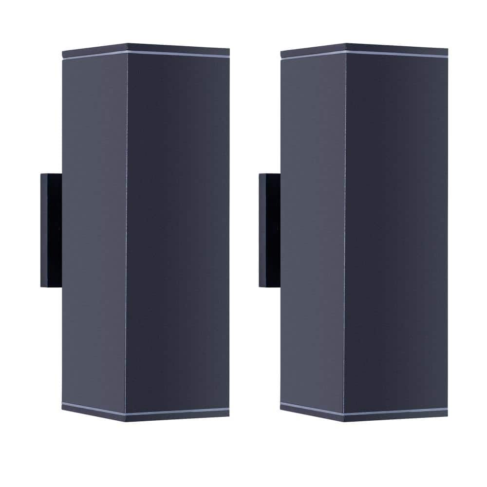 14 in 2-Light Matte Black Aluminum Rectangular Hardwired Outdoor Wall Sconce Up and Down E26 Base Wall Light (2-Pack) price history on PriceWatchPro