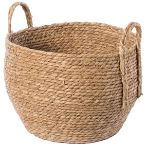 Decorative Round Large Wicker Woven Rope Storage Blanket Laundry Basket with Braided Handles