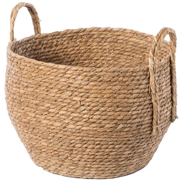 Vintiquewise Decorative Round Large Wicker Woven Rope Storage Blanket Laundry Basket with Braided Handles