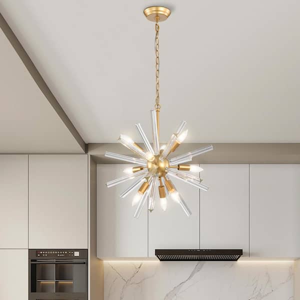 Jojospring Phoebe 5.5 in. W 9-Light Shiny Rose Gold Plating Glass Bar Sputnik Chandelier
