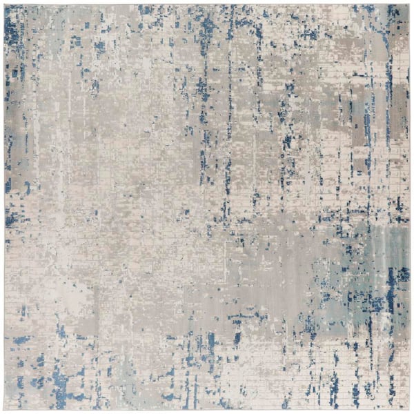 Nourison Concerto Ivory Grey Blue 8 ft. x 8 ft. Abstract Contemporary Square Area Rug