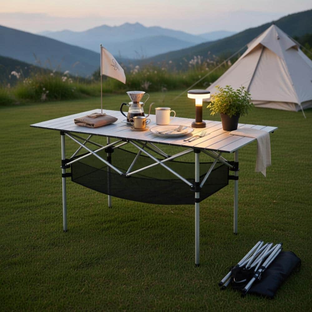 Foldable Roll-Up Aluminum Picnic Table With Storage Basket And Carry Bag price history on PriceWatchPro