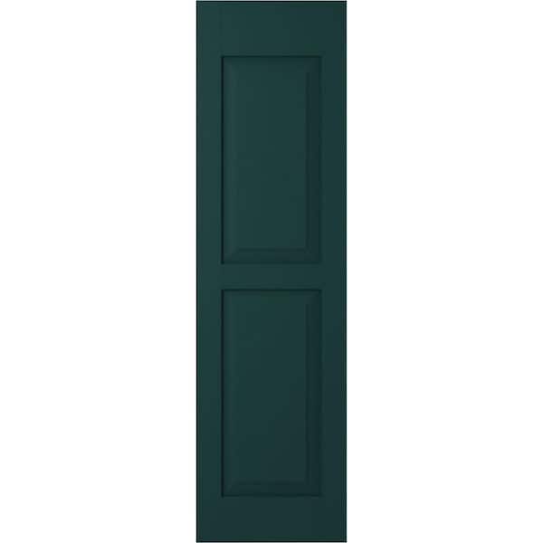 Ekena Millwork 18 in. W x 50 in. H Americraft 2-Equal Flat Panel Exterior Real Wood Shutters Pair in Thermal Green