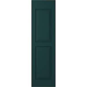 18 in. W x 65 in. H Americraft 2-Equal Flat Panel Exterior Real Wood Shutters Pair in Thermal Green