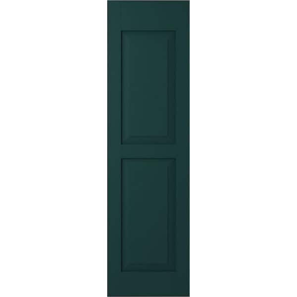 Ekena Millwork 18 in. W x 65 in. H Americraft 2-Equal Flat Panel Exterior Real Wood Shutters Pair in Thermal Green