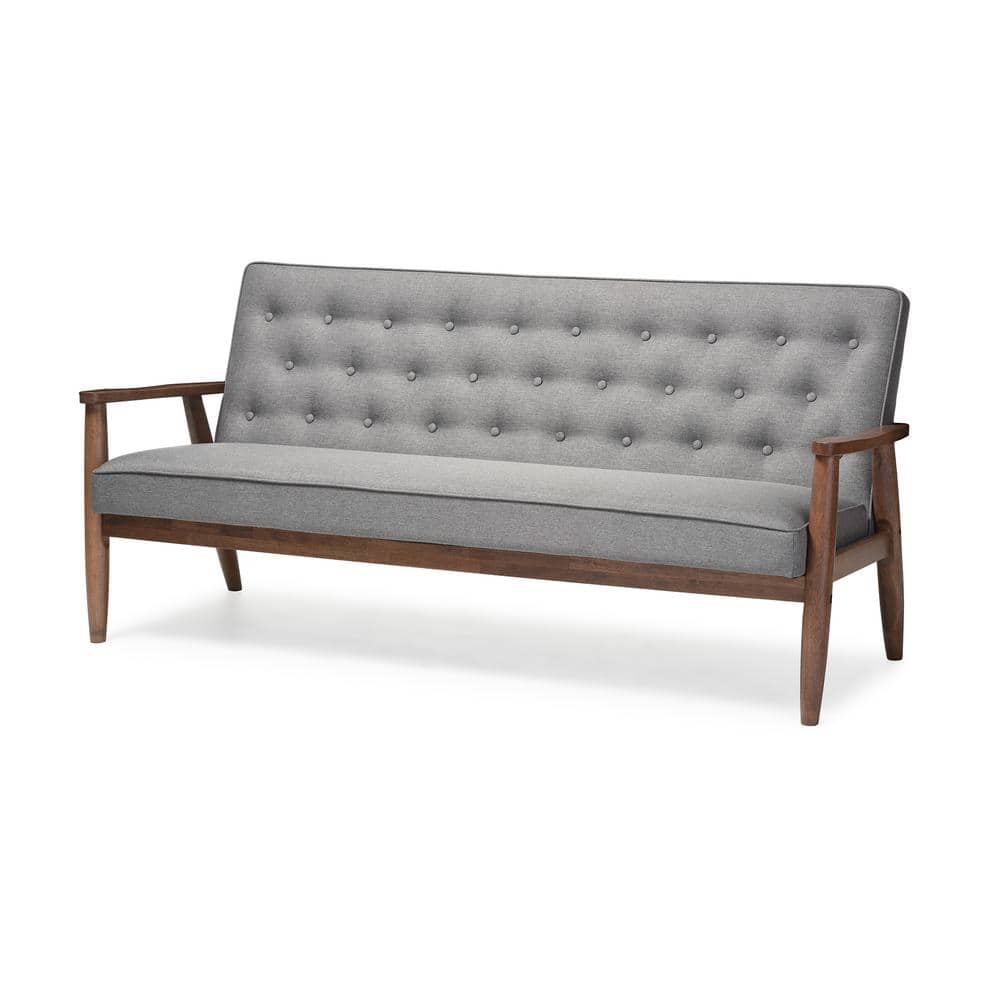 Sorrento Mid-Century Modern Grey Faux Leather 3-Seater Sofa