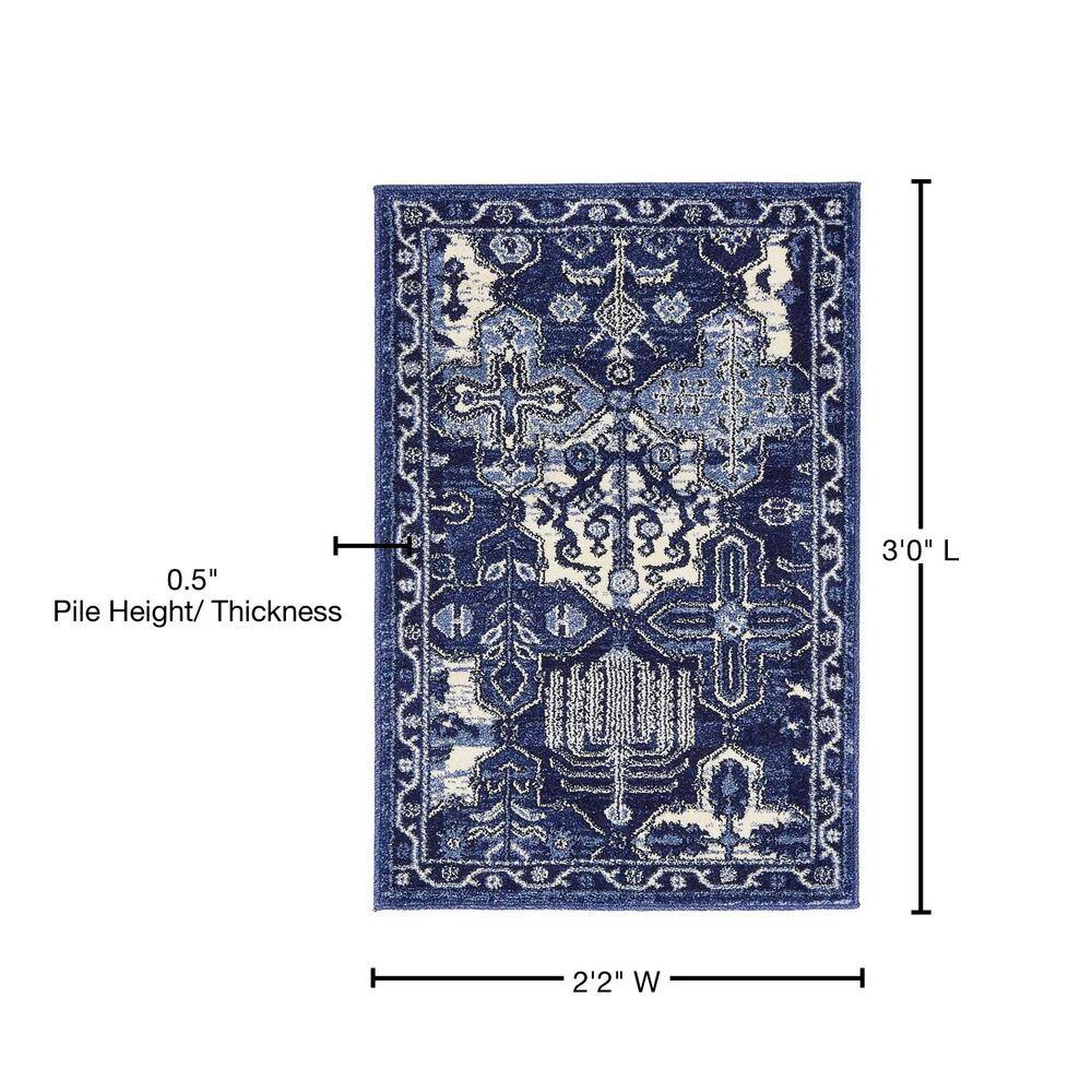 Coastal Blue Ivory Easy Care Rectangular Synthetic Rug