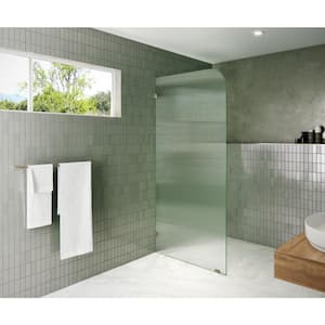 36 in. x 78 in. Frameless Shower Door Single Fixed Panel Fluted Frosted Radius Left Hand