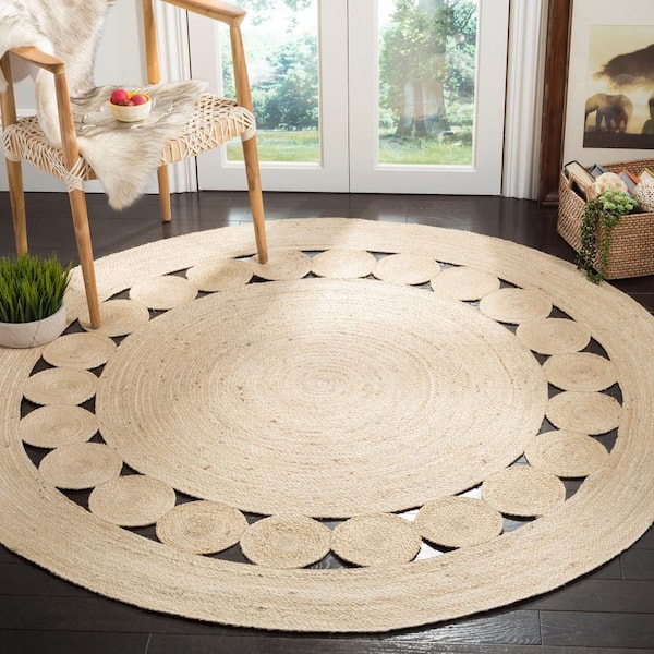 Natural Fiber Ivory 4 ft. x 4 ft. Round Border Area Rug