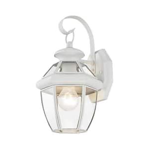 Aston 12.5 in. 1-Light White Outdoor Hardwired Wall Lantern Sconce with No Bulbs Included