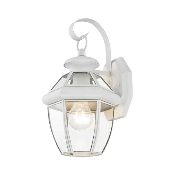 Livex Lighting Monterey 12.5 in. 1-Light Solid Brass White Outdoor Wall Lantern Sconce