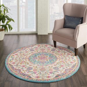 Passion Ivory/Multi 5 ft. x 5 ft. Persian Medallion Transitional Round Area Rug